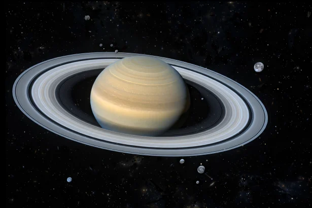Newsroom style image of Saturn with charts showing a rising moon count
