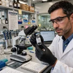 Journalist reviewing a clinical trial report about a personalised vaccine