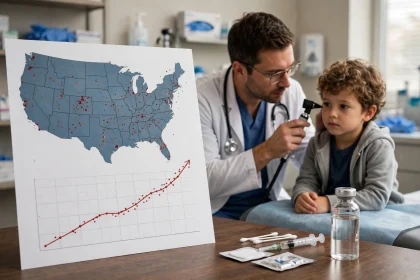Public health concept showing measles cases rising across the United States