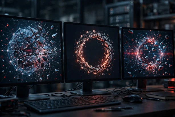 AI technology concept showing a digital web network under strain