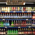Assorted groceries and packaged foods on a supermarket shelf